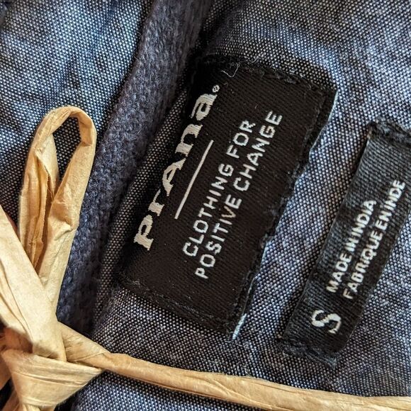 prAna Organic Flannel Shirt Rich Sapphire Blue Plaid Cozy Fall Layering Sz S NWT - Picture 10 of 11